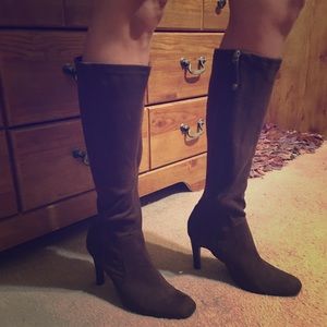 Tall brown suede feel boots